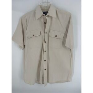 Merrill Forbes Casual Friday‎ Mens M Beige 100% Cotton Short Sleeve Button Shirt